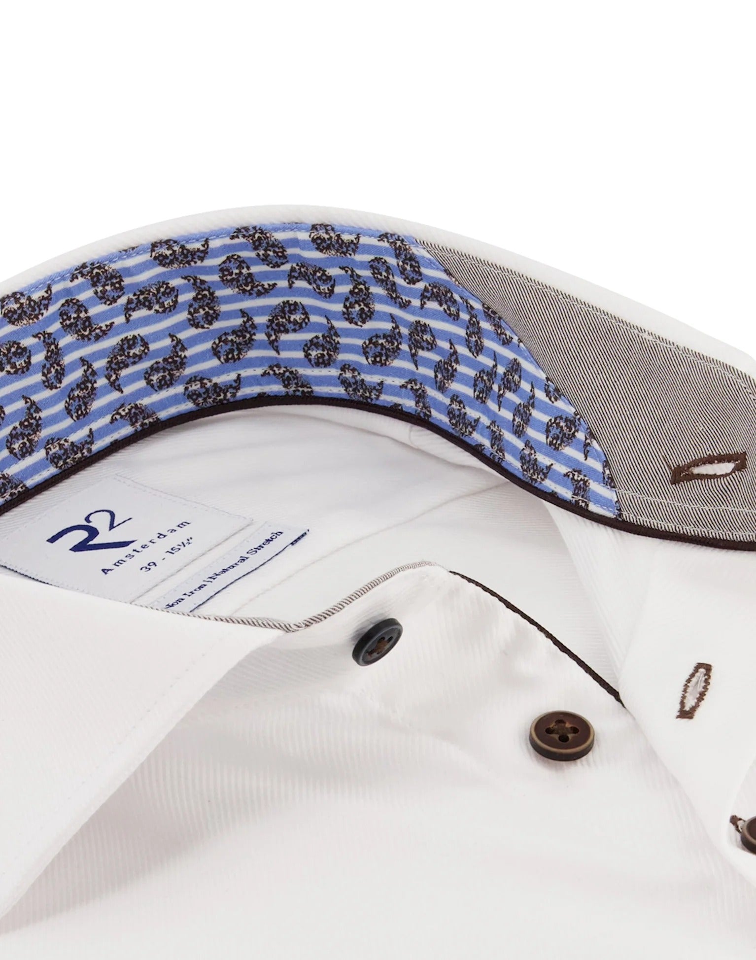 Brand Partner,R2 Amsterdam, R2 Amsterdam White Long Sleeve Button Up Shirt with Paisley Collar Contrast, White, Large-47-Tag43Large-46-Tag42Extra Large-50-Tag44Medium-42-Tag40