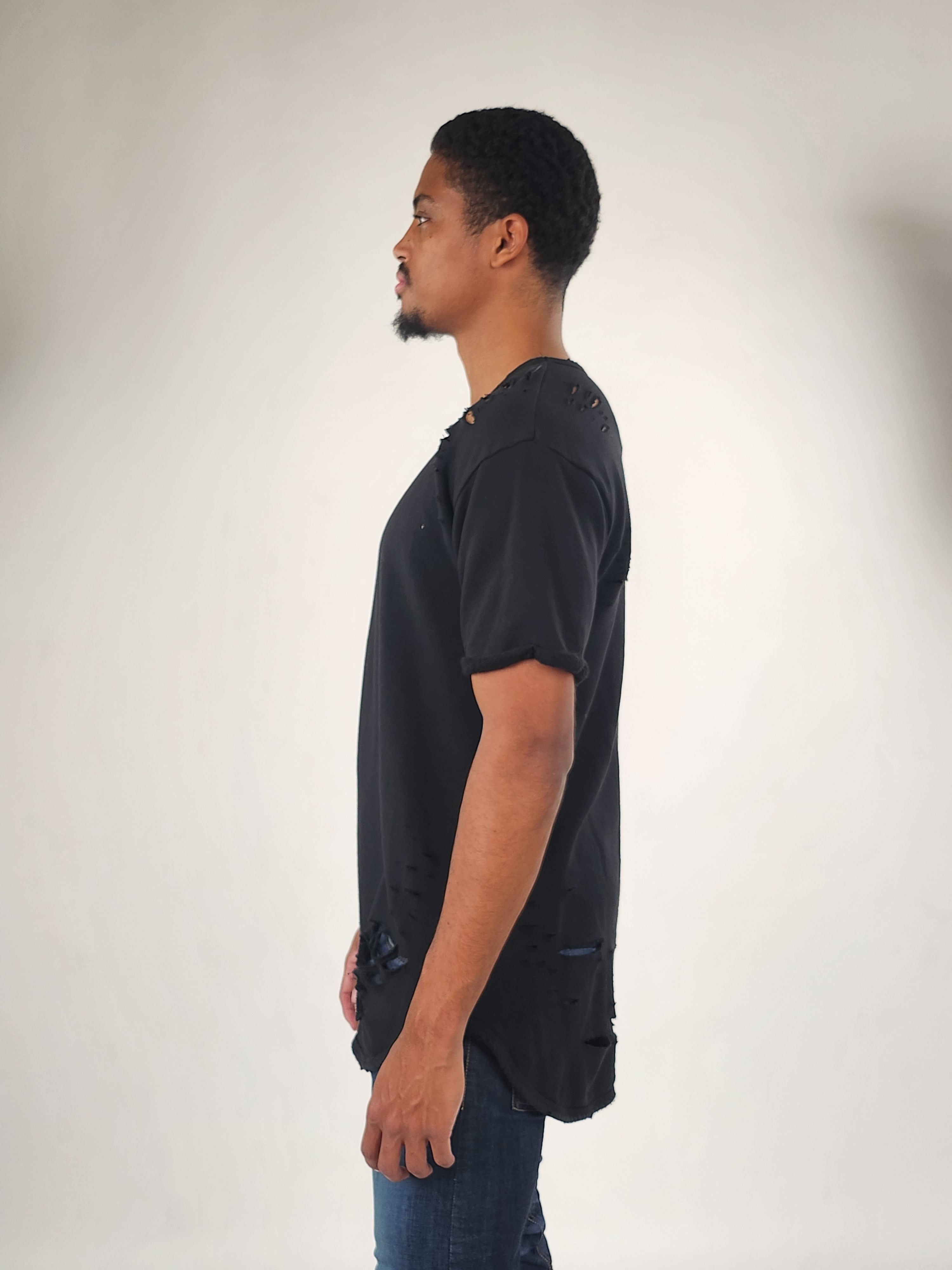 Wholesale,Reesedeluca, Reese De Luca Black Short Sleeve Ripped T-Shirt, Black, Medium-43-TagM