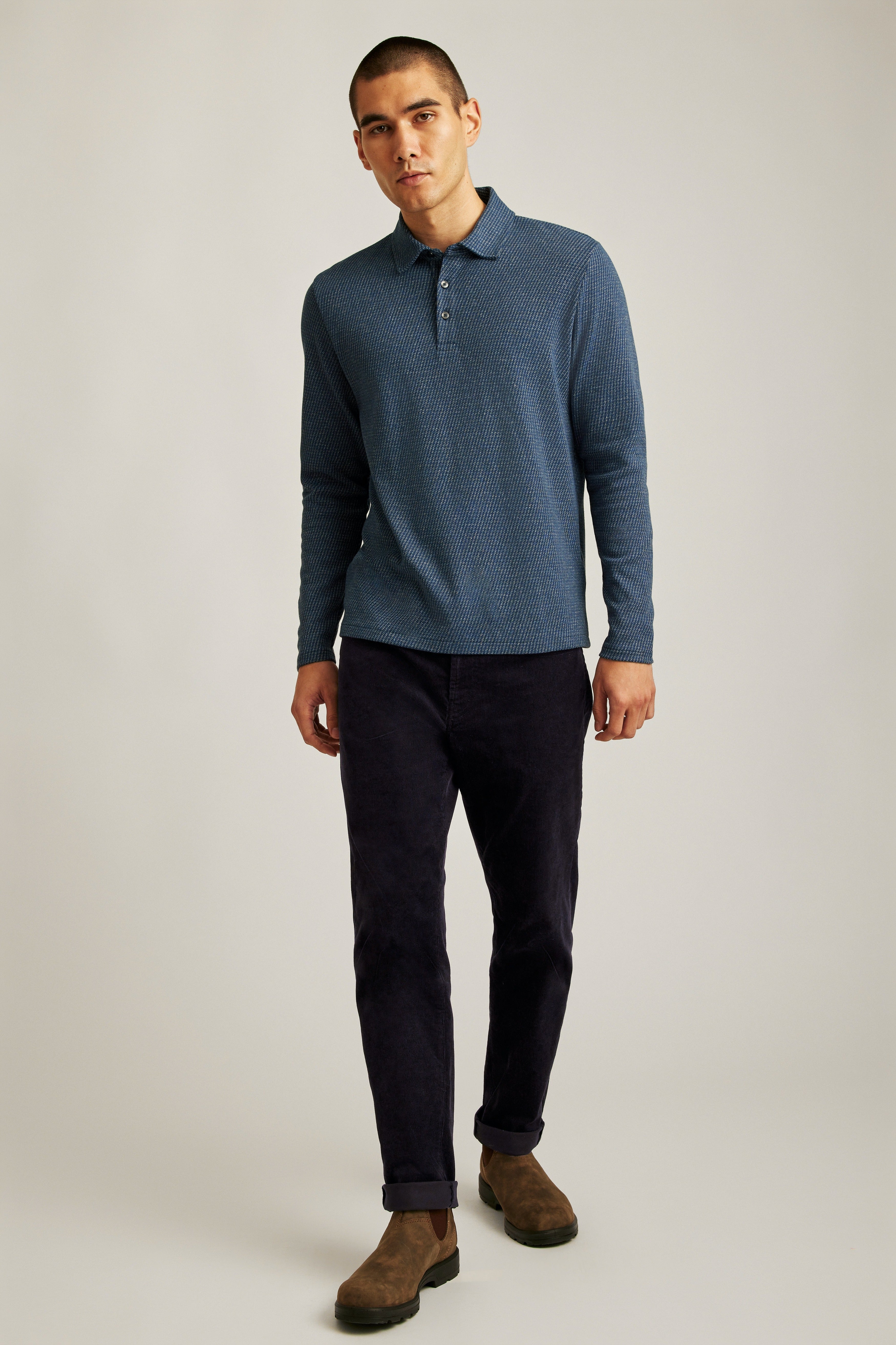 Wholesale,Bonobos, Bonobos Navy Puppytooth Luxe Long Sleeve Polo, Blue, Medium-41-TagM