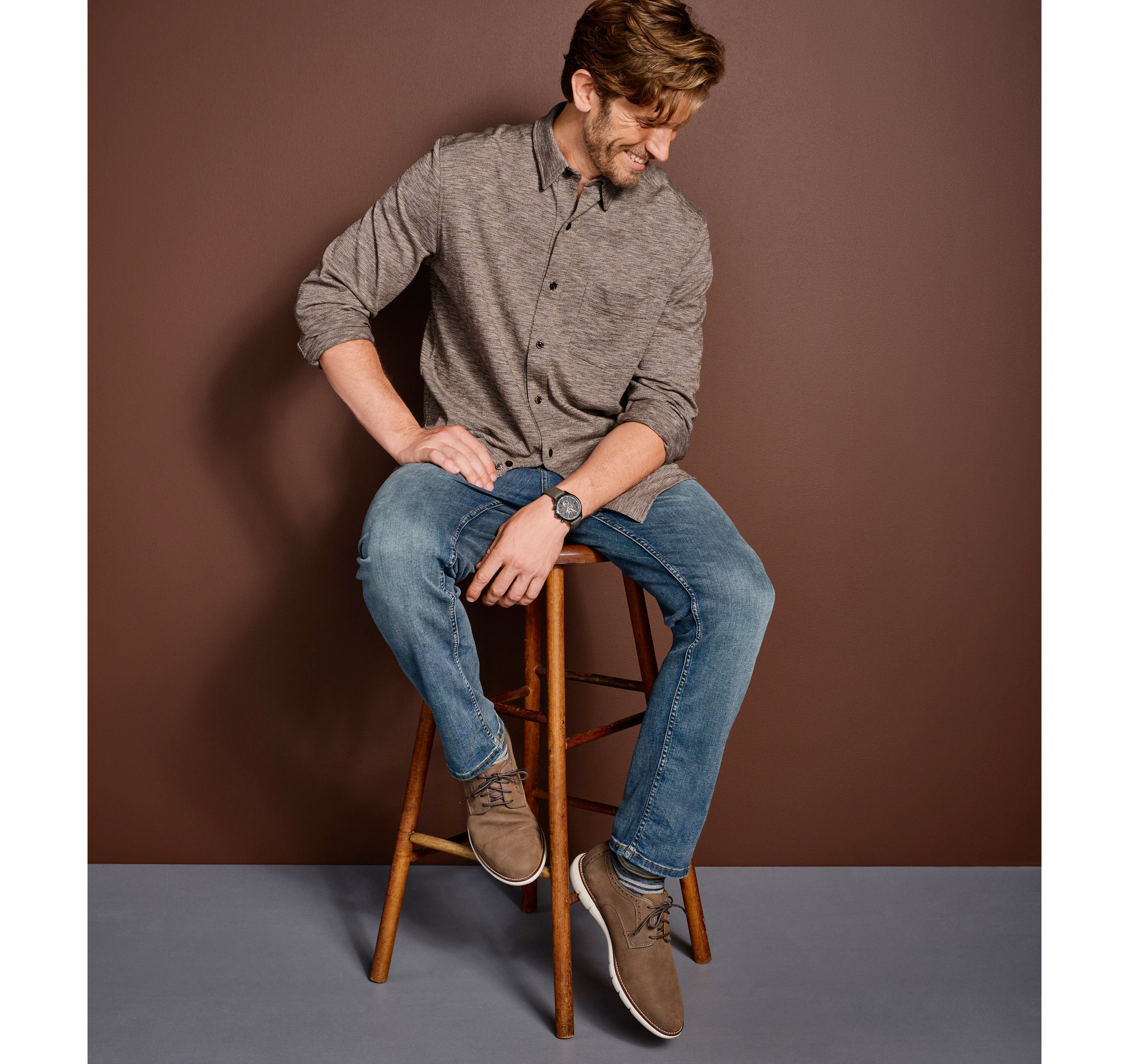 Wholesale,Johnston & Murphy, Johnston & Murphy Brown Knit Textured Long Sleeve Button Up Shirt, Brown, Extra Large-48-TagL