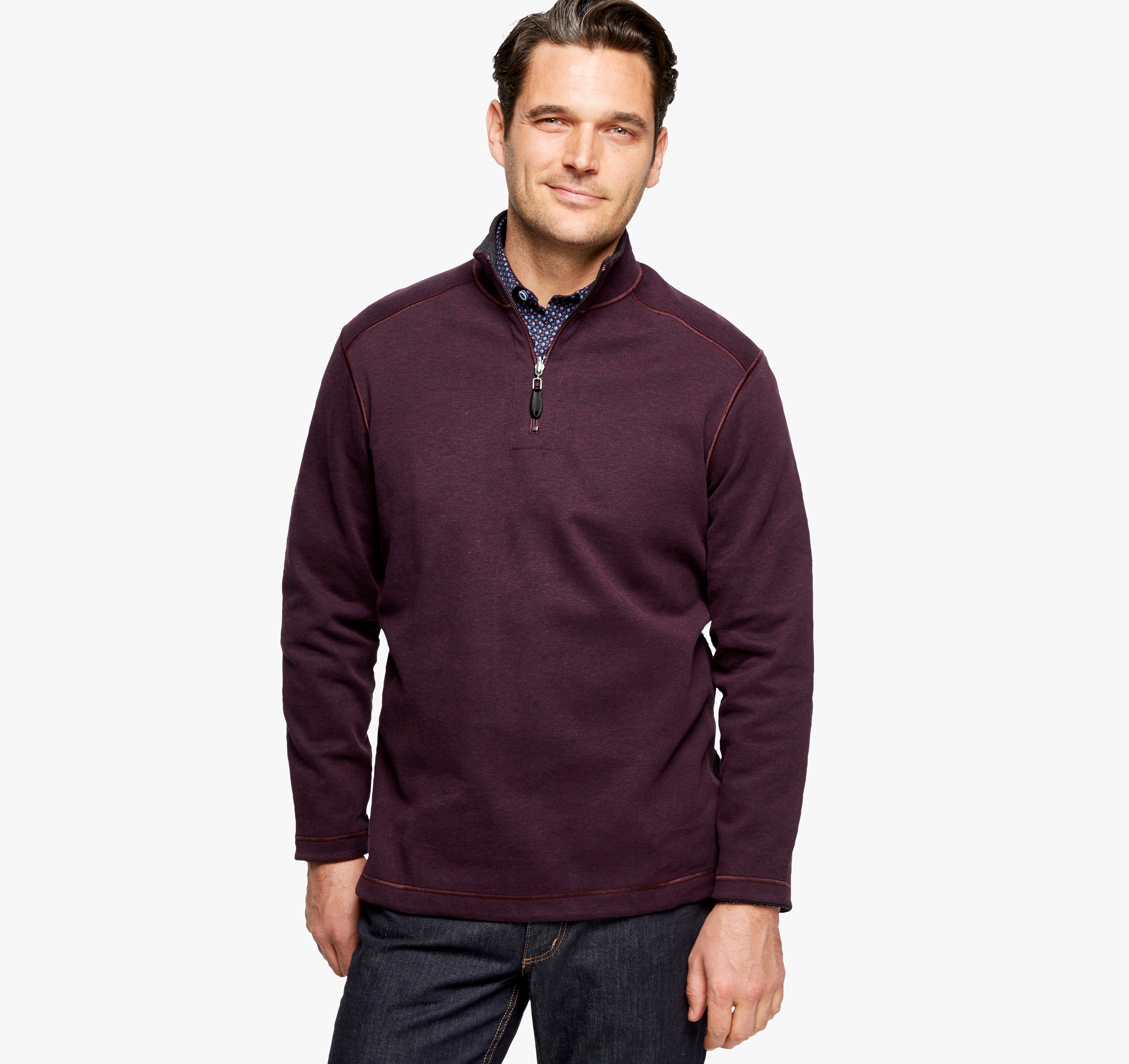 Wholesale,Johnston & Murphy, Johnston & Murphy Wine/Charcoal Quarter Zip Reversible Pullover, Purple, Medium-44-TagM