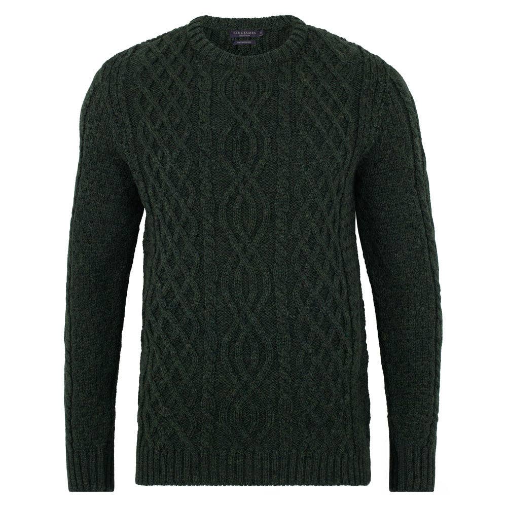 Faire,Paul James, Paul James Dark Green British Wool Cable Sweater, Green, Medium-41-