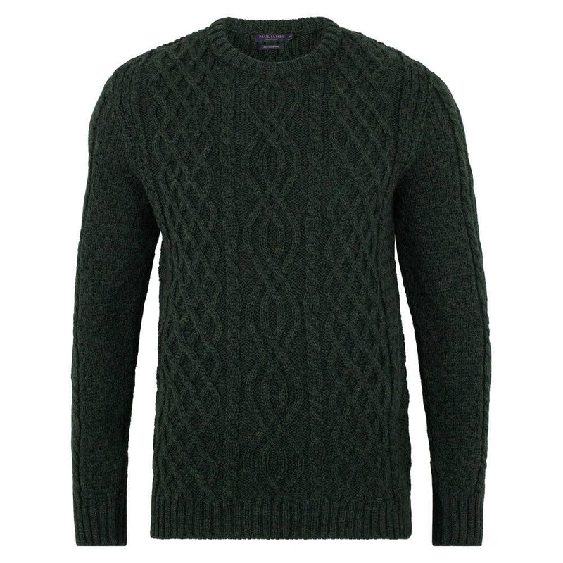 Paul James Dark Green British Wool Cable Sweater