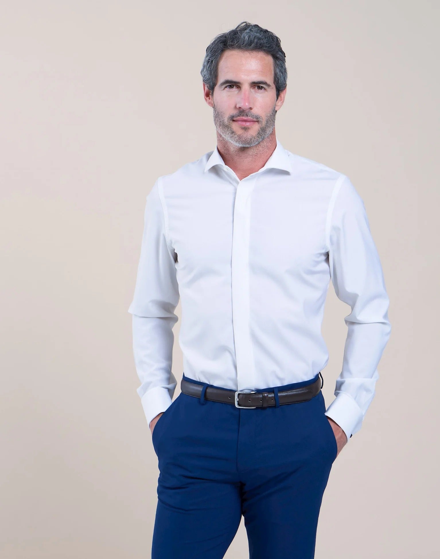 Brand Partner,R2 Amsterdam, R2 Amsterdam Off White 100% Wool Long Sleeve Button Up Shirt, White, Large-45-Tag42