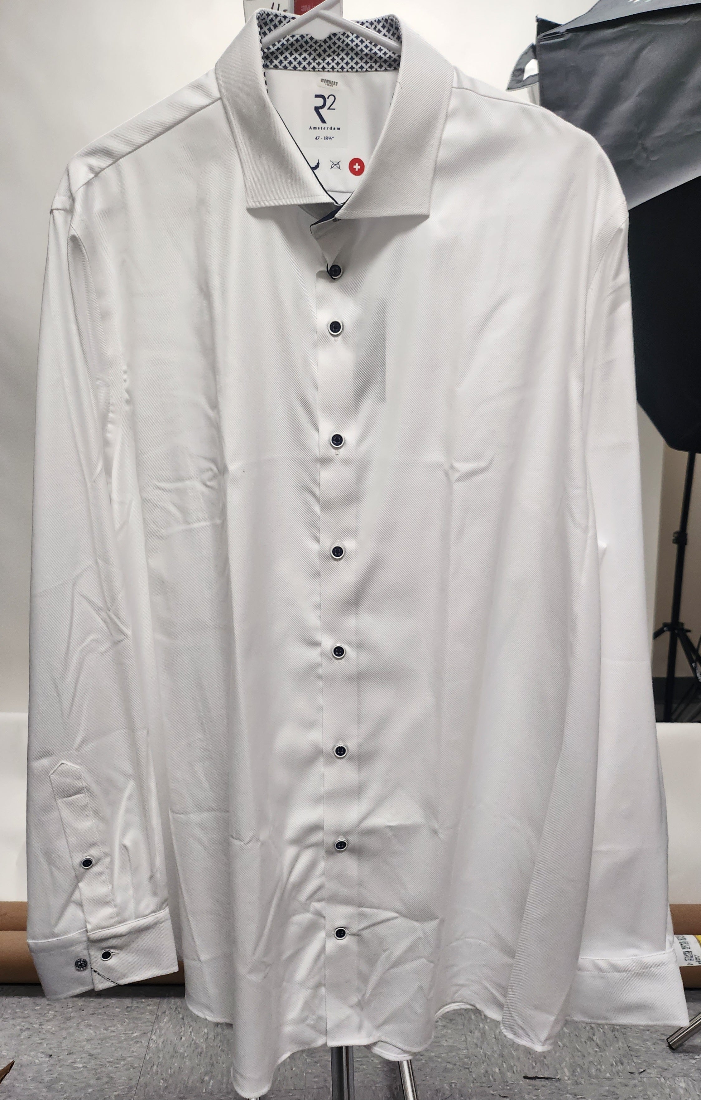 Brand Partner,R2 Amsterdam, R2 Amsterdam White Long Sleeve Button Up Shirt Star Contrast, White, Extra Extra Large-54-Tag47