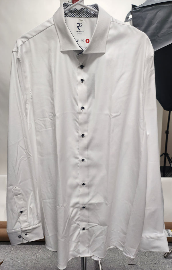 R2 Amsterdam White Long Sleeve Button Up Shirt Star Contrast