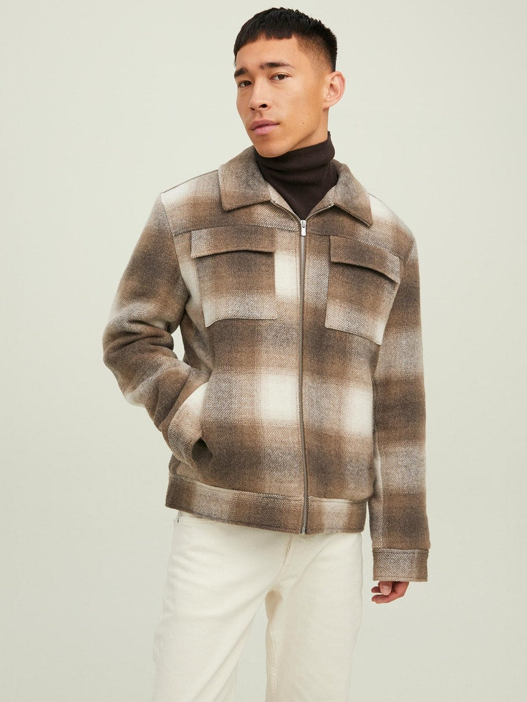 Wholesale,Jack & Jones, Jack & Jones Brown/Cream Plaid Wool Jacket, Brown, Extra Extra Large-53-TagXXL