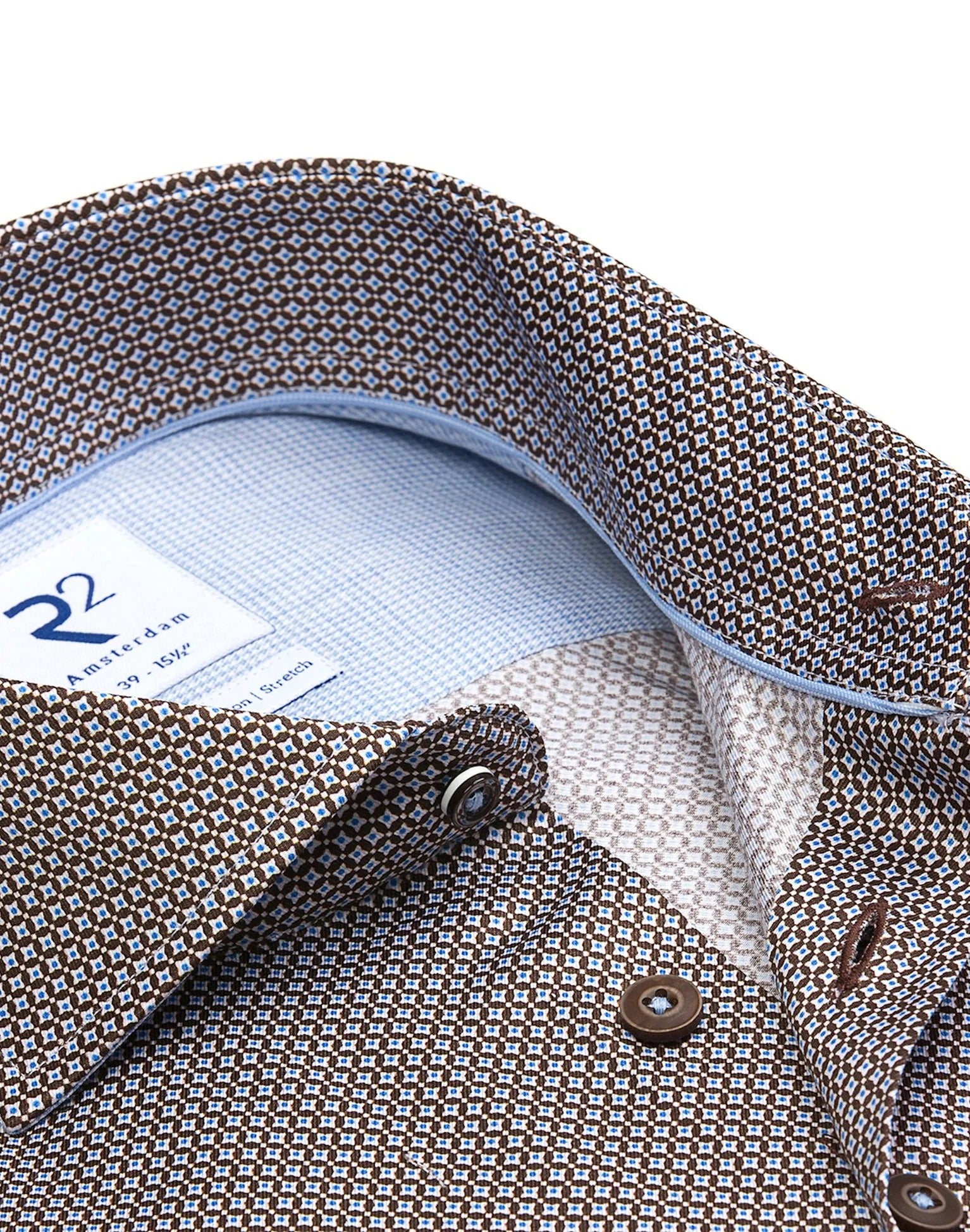 Brand Partner,R2 Amsterdam, R2 Amsterdam Brown Geo Print Long Sleeve Button Up Shirt, Brown, Extra Large-51-Tag45