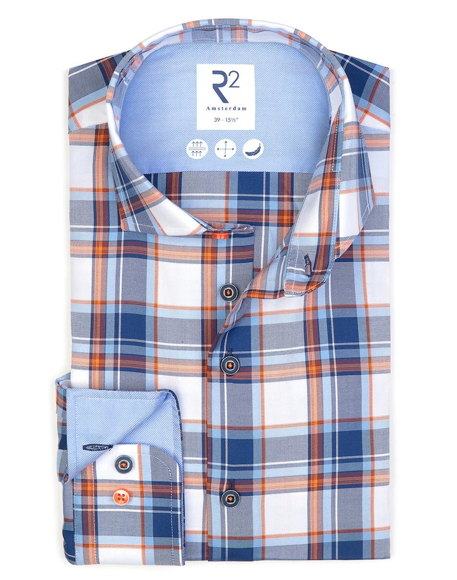 Brand Partner,R2 Amsterdam, R2 Amsterdam Blue Check Cotton Oxford Shirt, Blue, Medium-44-Tag41