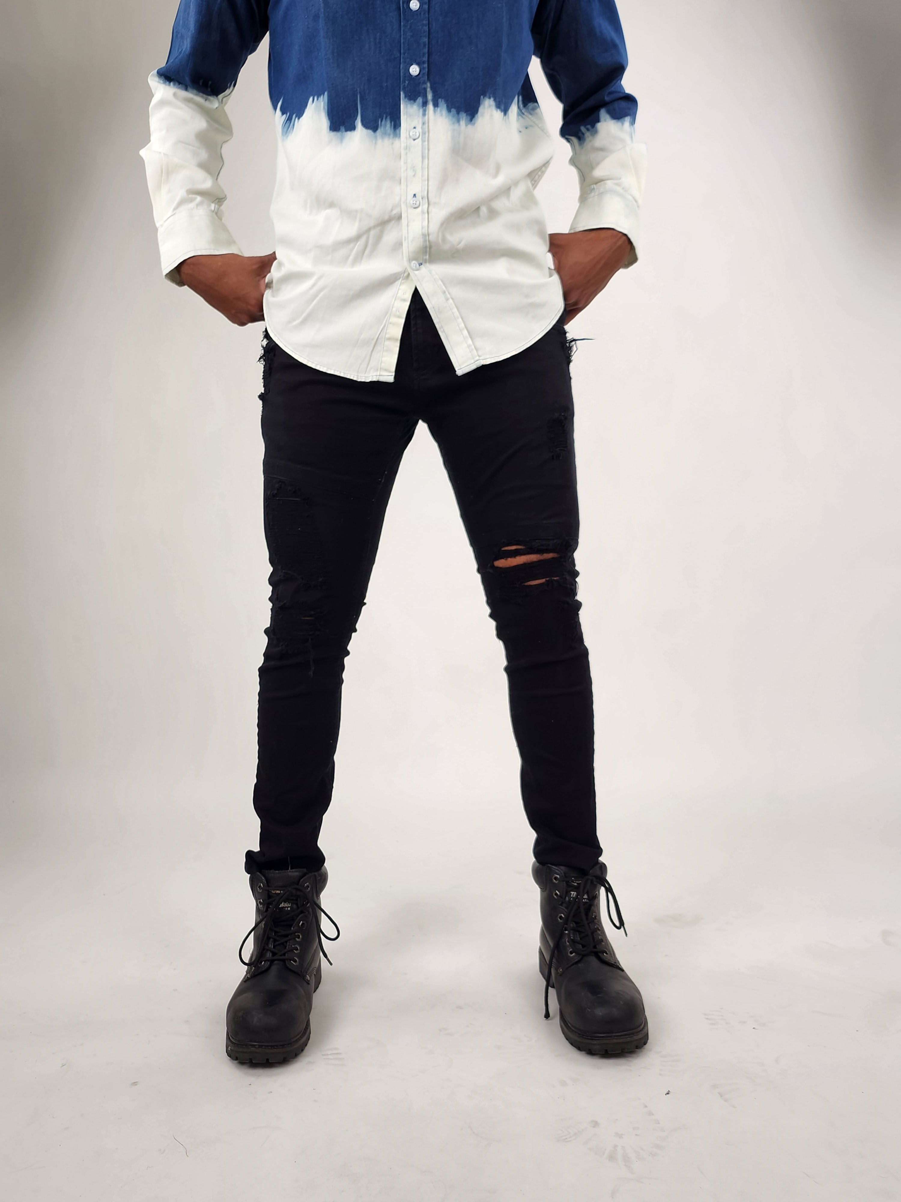 Wholesale,Reesedeluca, Reese De Luca Black Ripped Jeans with Flap Back Pockets, Black, 32W-30L-TagM