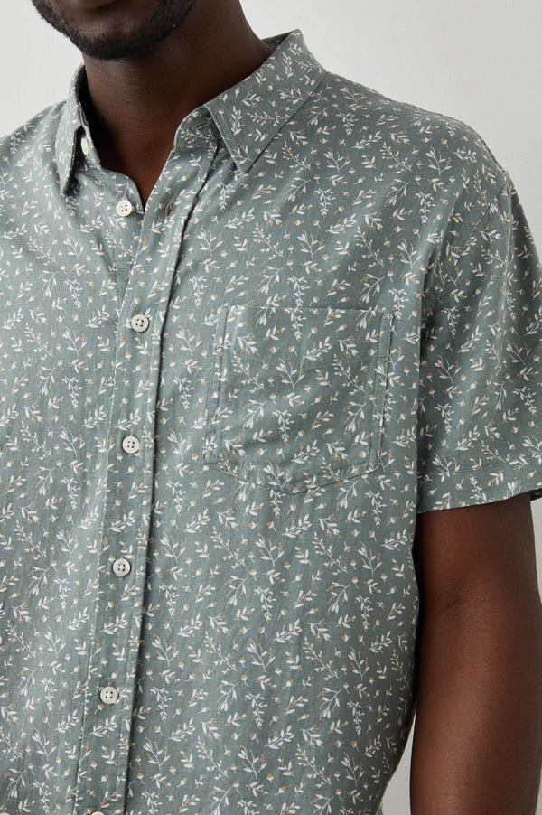 Rails Olive Acorn Floral Print Short Sleeve Button Up Shirt