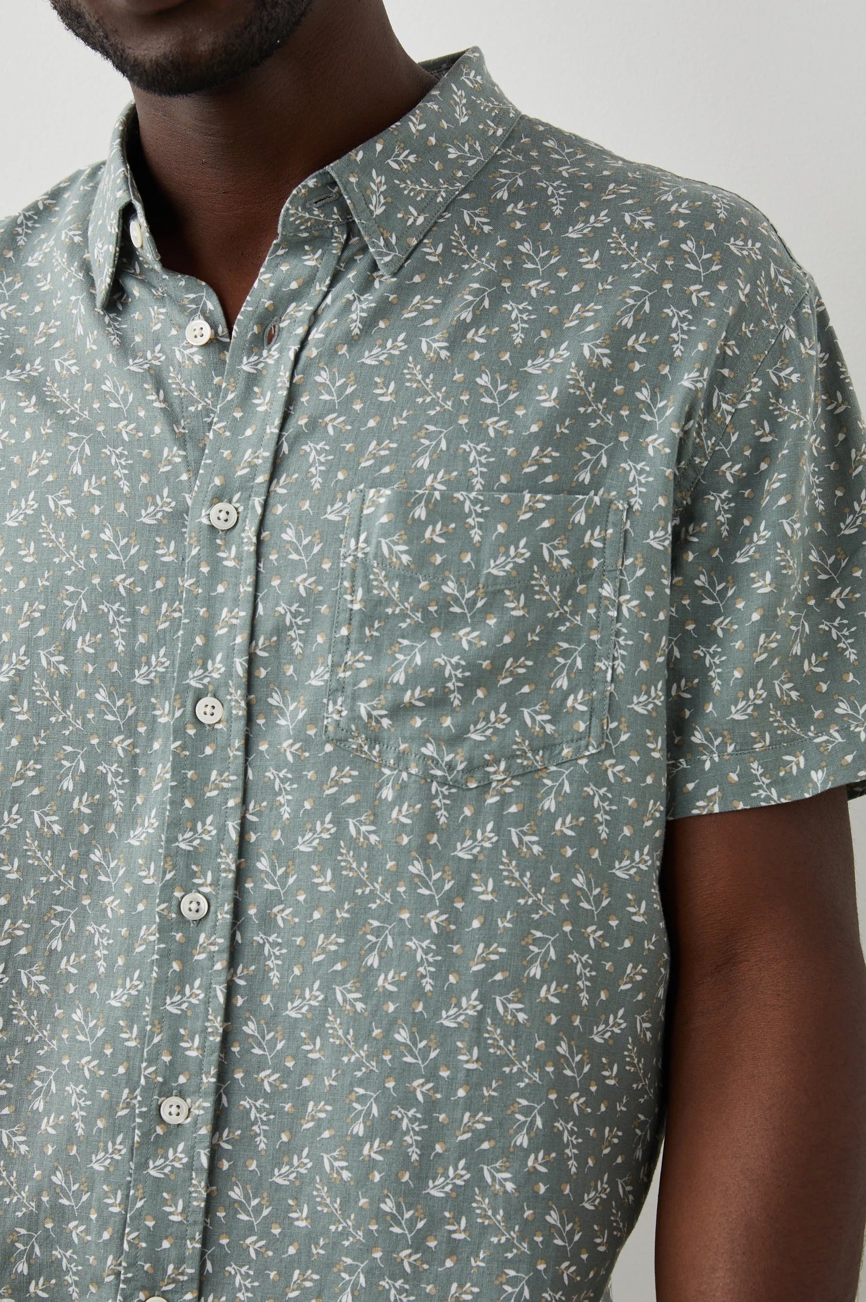 Wholesale,Rails, Rails Olive Acorn Floral Print Short Sleeve Button Up Shirt, Green, Extra Extra Large-53-TagXXL