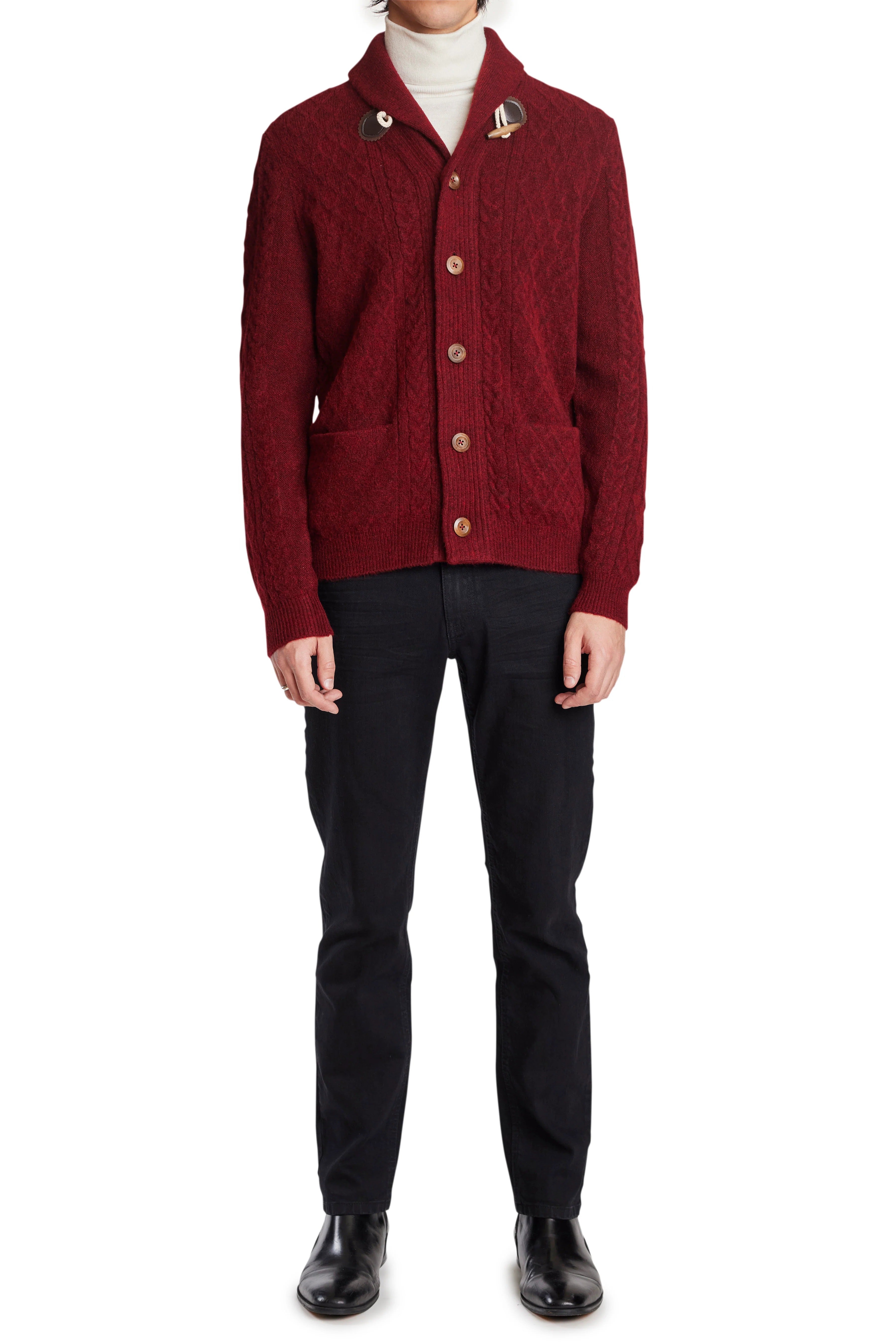 Other,Paisley & Gray, Paisley & Gray Maroon Toggle Wool-Blend Shawl Collar Cardigan, Red, Medium-44-TagM