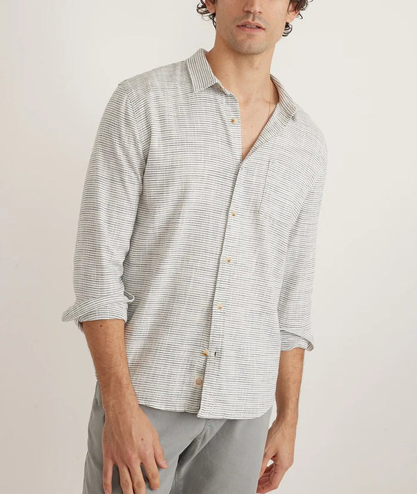 Marine Layer Natural/Black Stripe Stretch Selvage Long Sleeve Button Up  Shirt