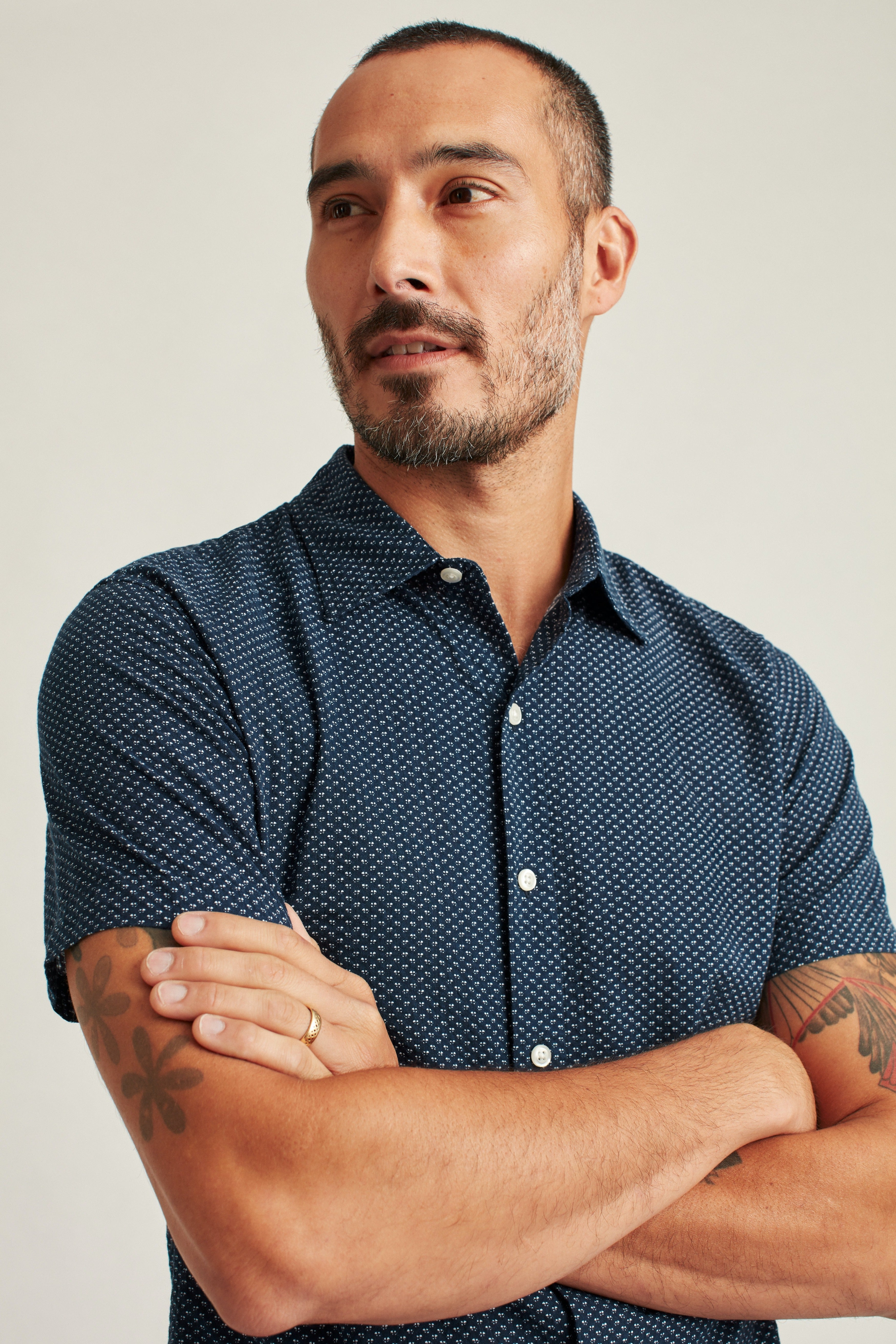 Wholesale,Bonobos, Bonobos Blue Seersucker Flower Print Stretch Short Sleeve Shirt, Blue, Medium-42-TagM