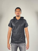 Reese De Luca Black Short Sleeve Hoodie with Droptail Hem