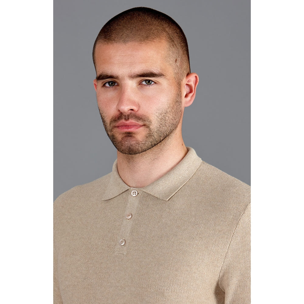 Faire,Paul James, Paul James Tan Pique Knit Button Up Longsleeve Polo, Tan, Extra Large-44-TagXL