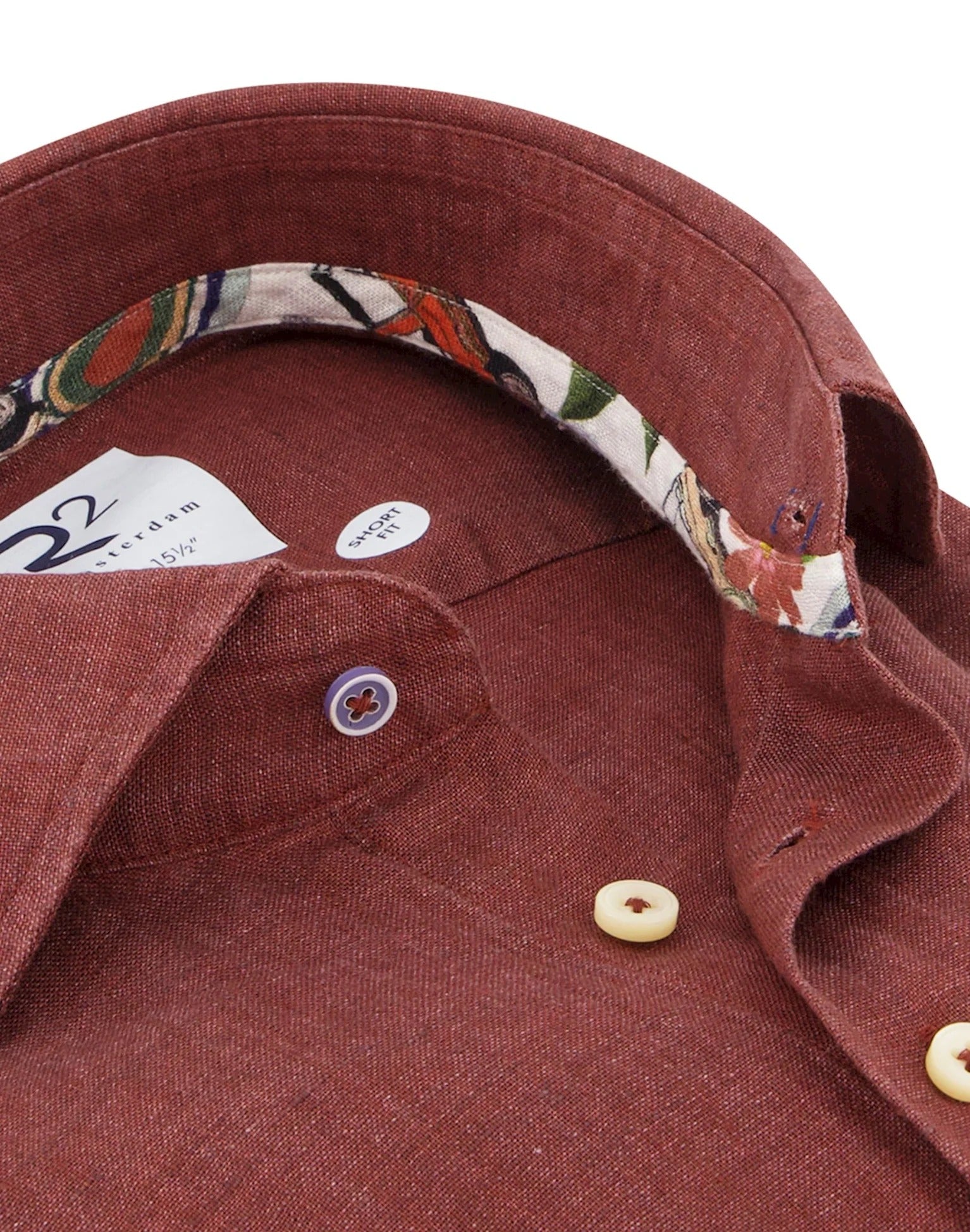 Brand Partner,R2 Amsterdam, R2 Amsterdam Brown Linen Long Sleeve Shirt Contrast print with Classic Buggy Paisley, Brown, Large-46-Tag42