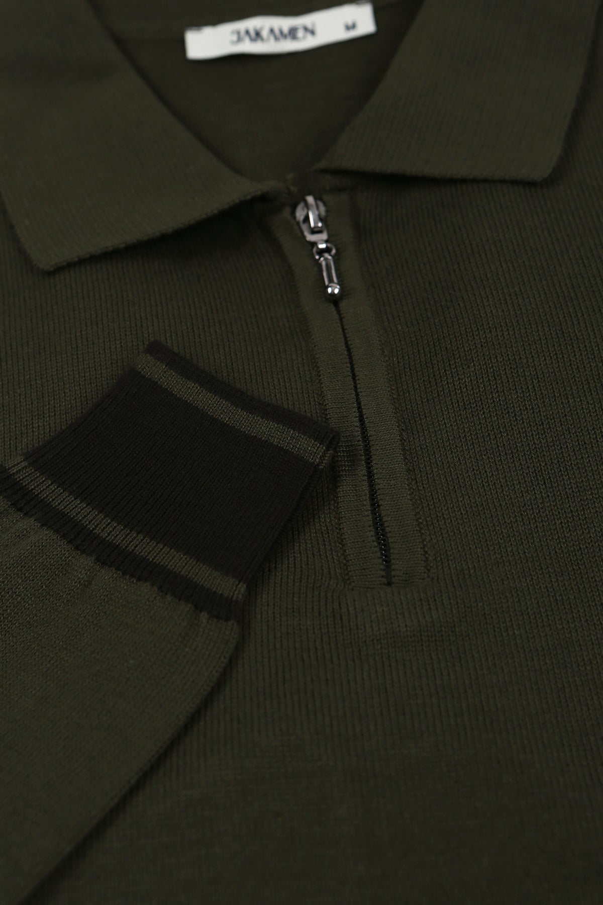 Wholesale,Jakamen, Jakamen Olive Striped Rib Quarter Zip Polo, Green, Medium-42-TagM