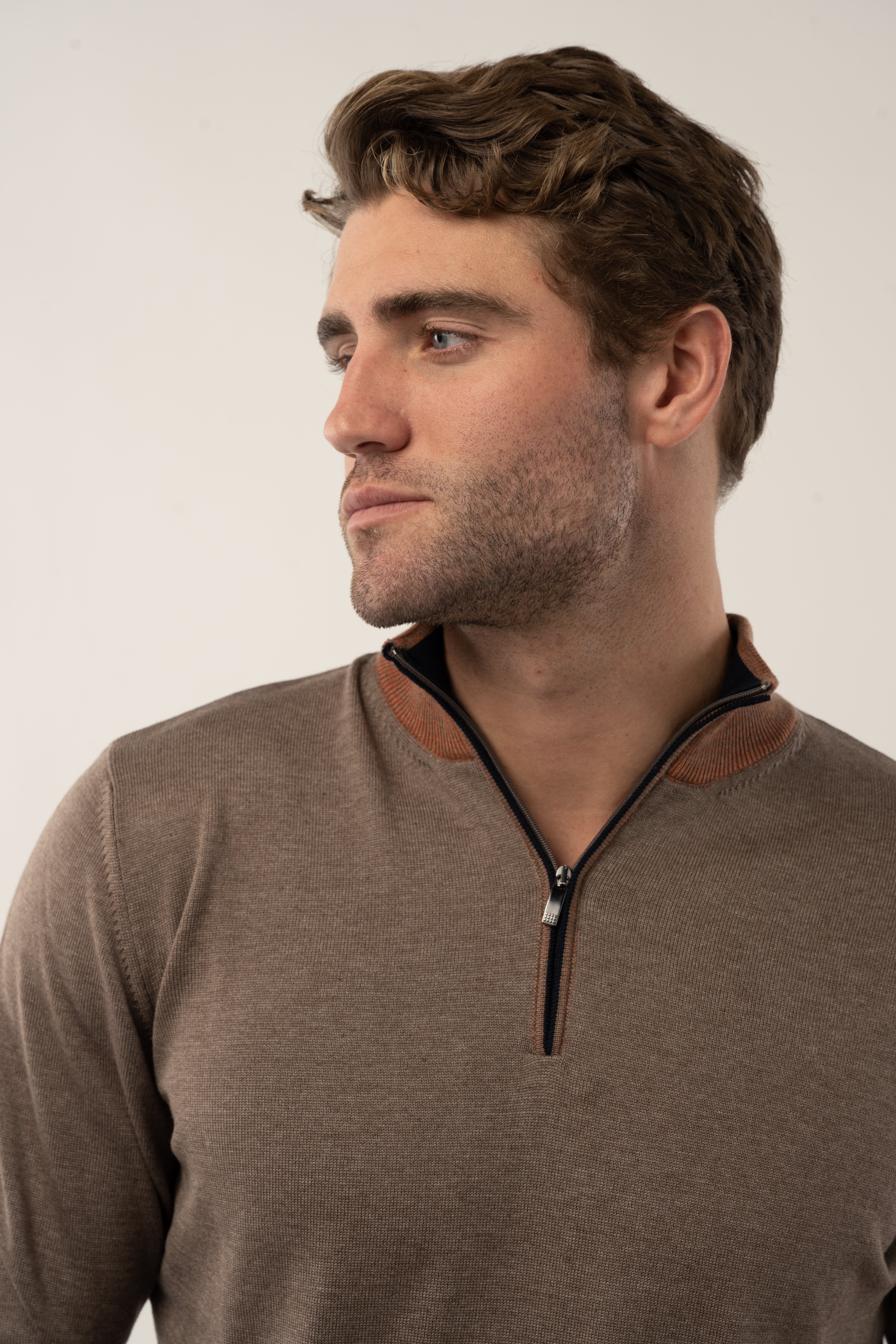 Wholesale,Luchiano Visconti, Luchiano Visconti Brown/Pumpkin Quarter Zip Long Sleeve Pullover, Brown, Large-45-TagXL