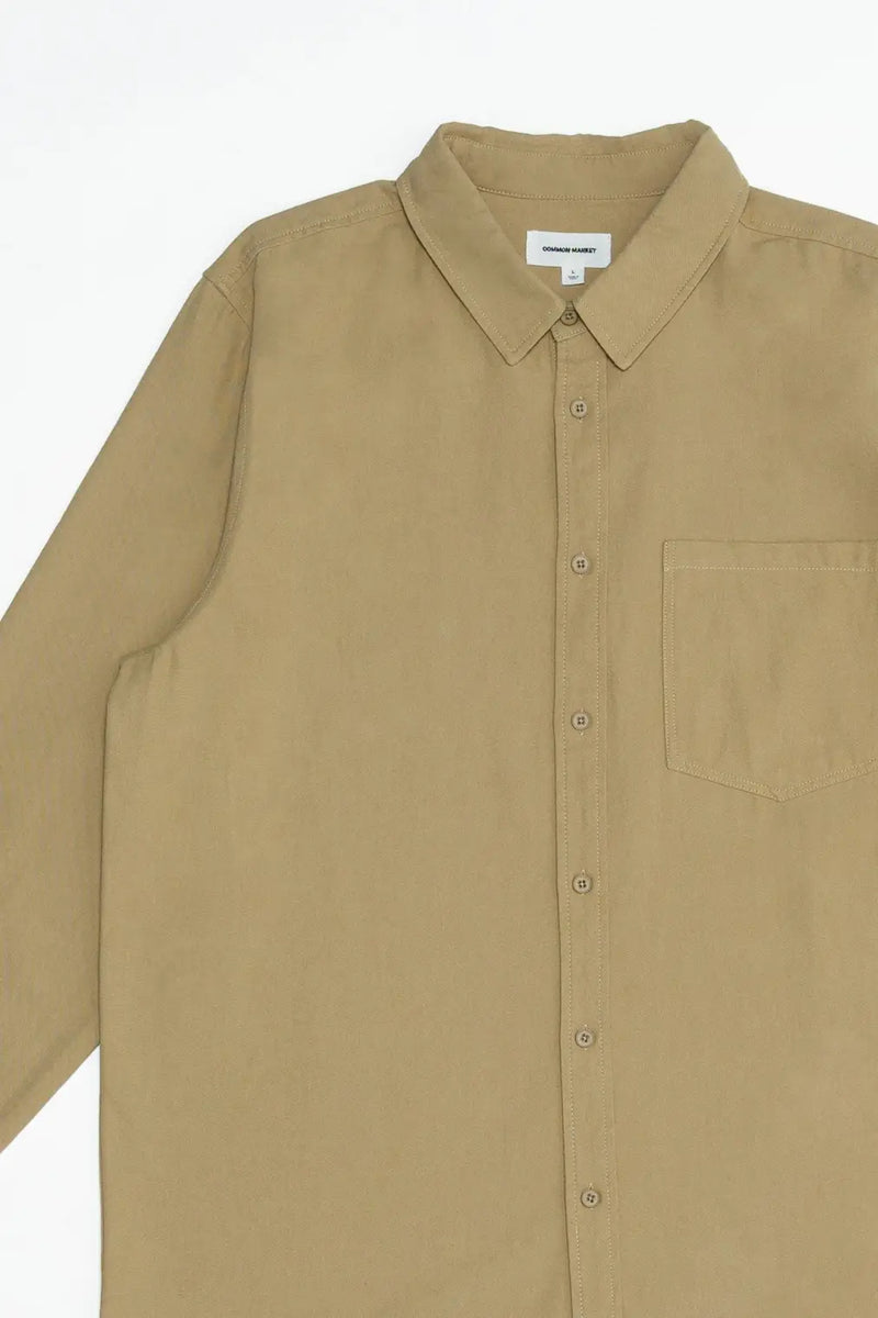 Common Market Tan Twill Long Sleeve Button Up Shirt With Front Chest Pocket