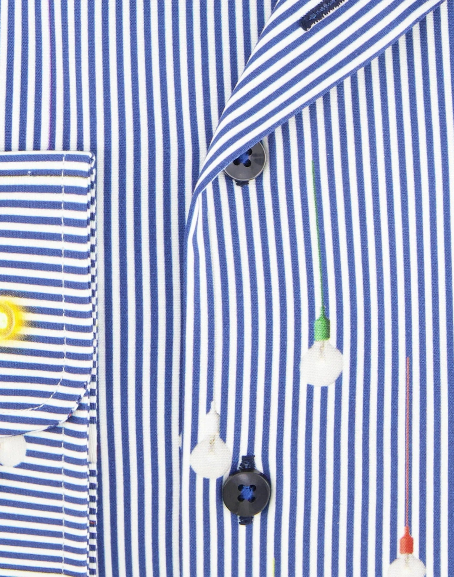 Brand Partner,R2 Amsterdam, R2 Amsterdam Dark Blue/White Striped Bulb Print Long Sleeve Button Up Shirt, Blue, Small-41-Tag39