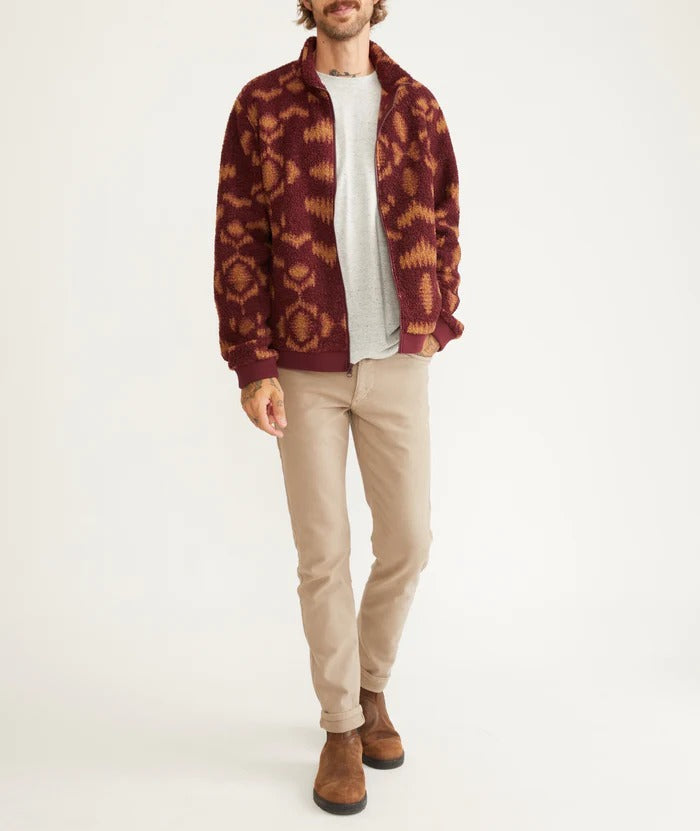 Wholesale,Marine Layer, Marine Layer Burgundy Geo Print Sherpa Full Zip, Red, Medium-44-TagMLarge-47-TagLExtra Large-50-TagXL