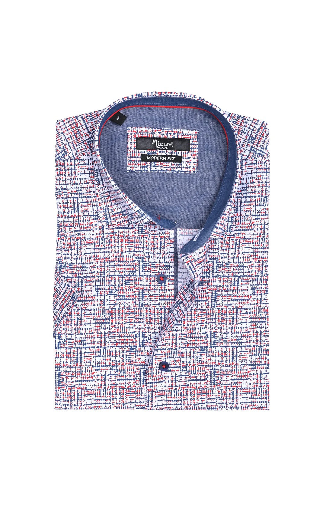 Wholesale,Mizumi, Mizumi White/Multi Geo Print Short Sleeve Button Up Shirt, White, Extra Large-49-TagXXLLarge-46-TagXLMedium-44-TagLMedium-42-TagM