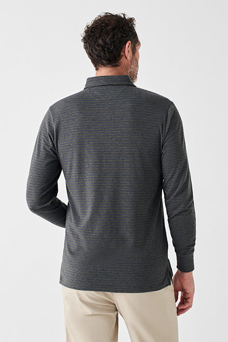 Otrium,Faherty, Faherty Grey Stripe Long Sleeve Movement Polo, Grey, Medium-42-TagM