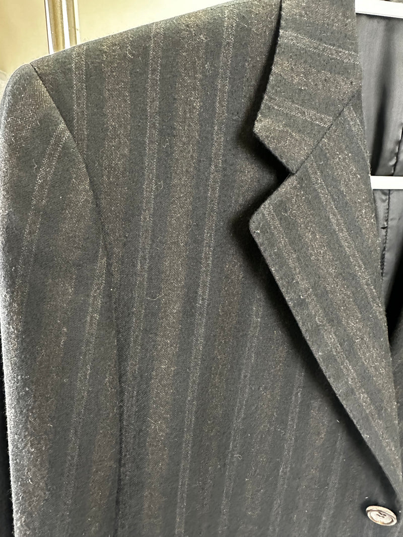 Canali Black 3 Button Blazer with Tonal Brown Stripes