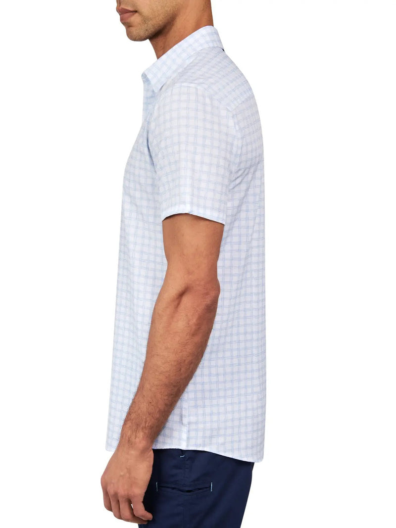 W.R.K Blue Check 4 Way Stretch Short Sleeve Button Up Shirt