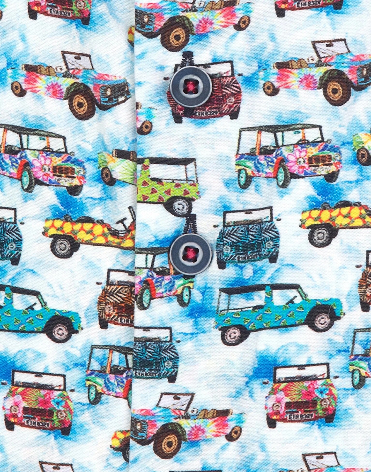 Brand Partner,R2 Amsterdam, R2 Amsterdam Blue Multi Car Print Stretch Shirt, Blue, Large-44-Tag41