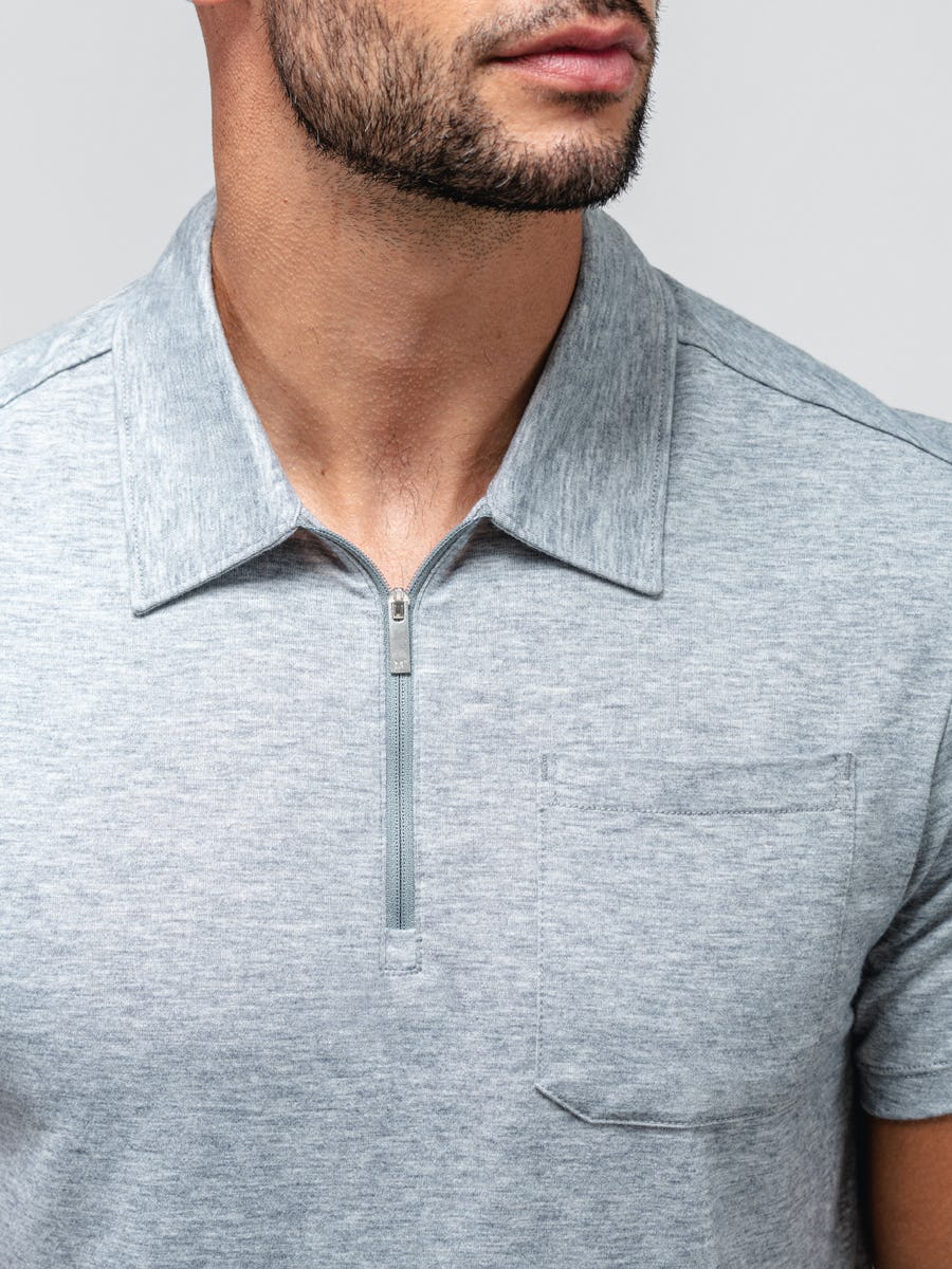 Wholesale,Ministry of Supply, Ministry of Supply Heather Grey Short Sleeve Zip Polo, Grey, Extra Large-47-TagXL
