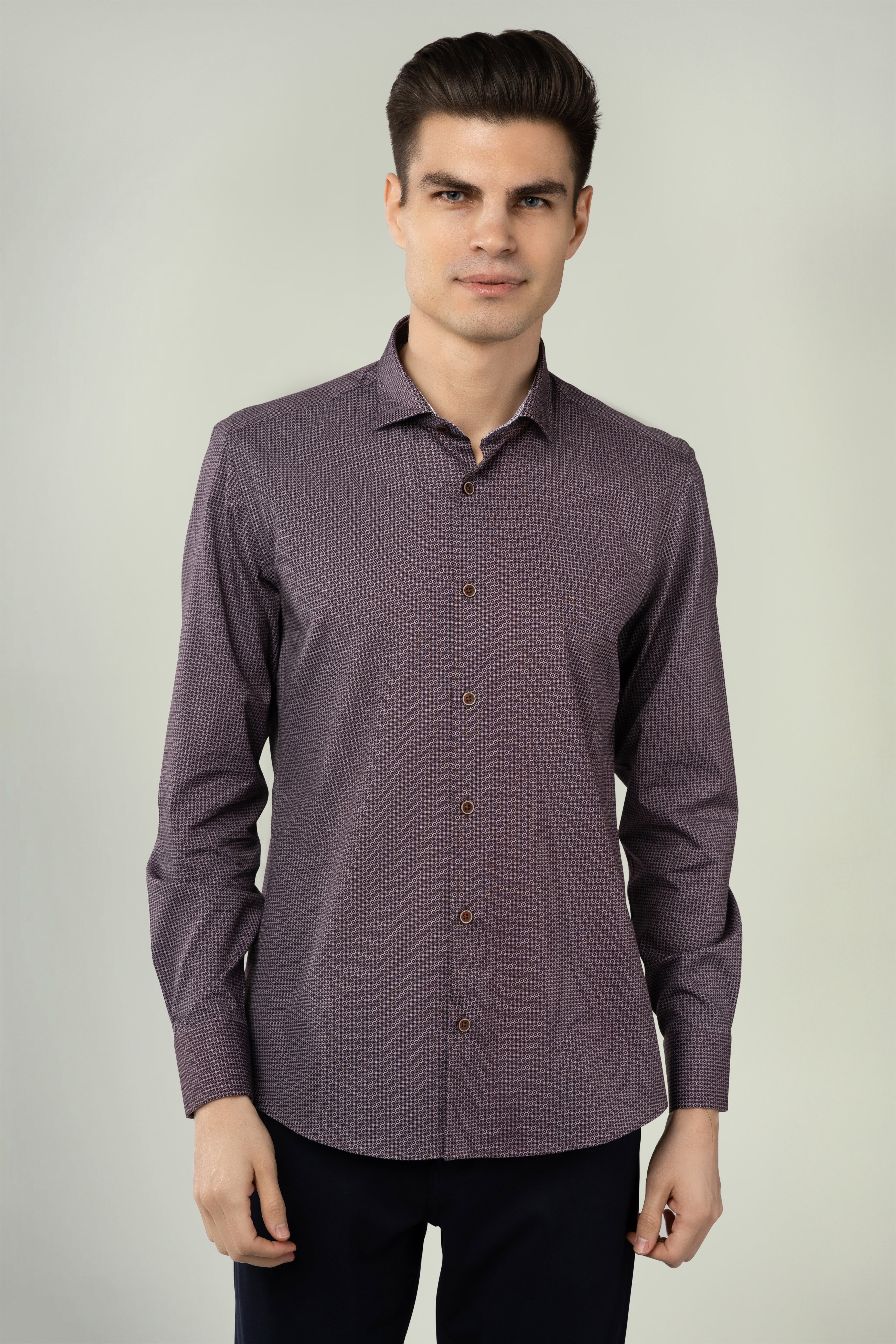 Wholesale,Luchiano Visconti, Luchiano Visconti Maroon Geo Print Long Sleeve Button Up Shirt, Red, Medium-43-TagM