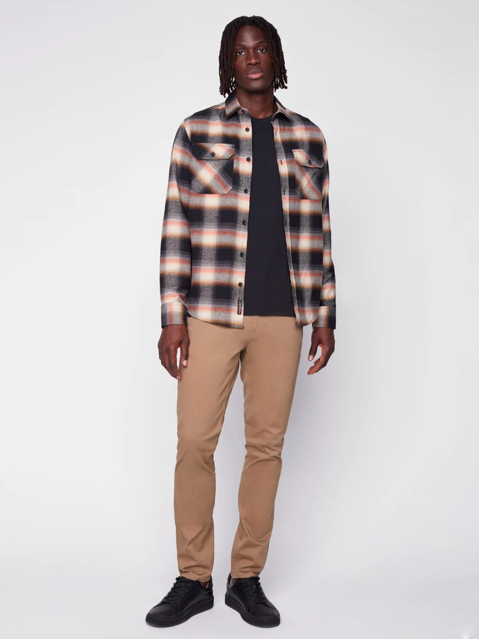 Wholesale,Projek Raw, Projek Raw Beige Brushed Flannel Plaid Long Sleeve Plaid Shirt, Tan, Large-46-TagL