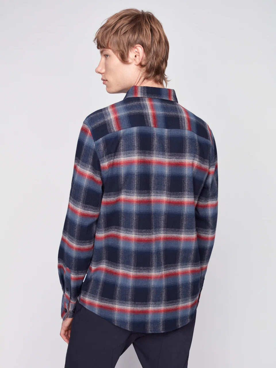 Wholesale,Projek Raw, Projek Raw Slate Blue Brushed Flannel Plaid Long Sleeve Plaid Shirt, Blue, Extra Extra Large-52-TagXXL