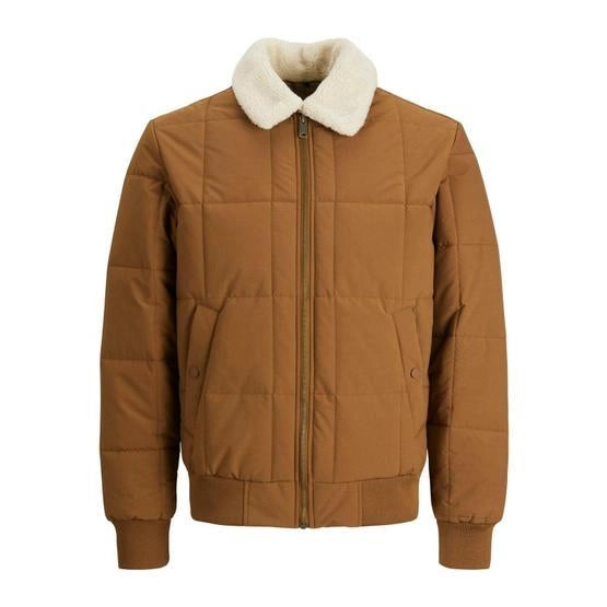 Jack & Jones Caramel Quilted Bomber with Sherpa Collar