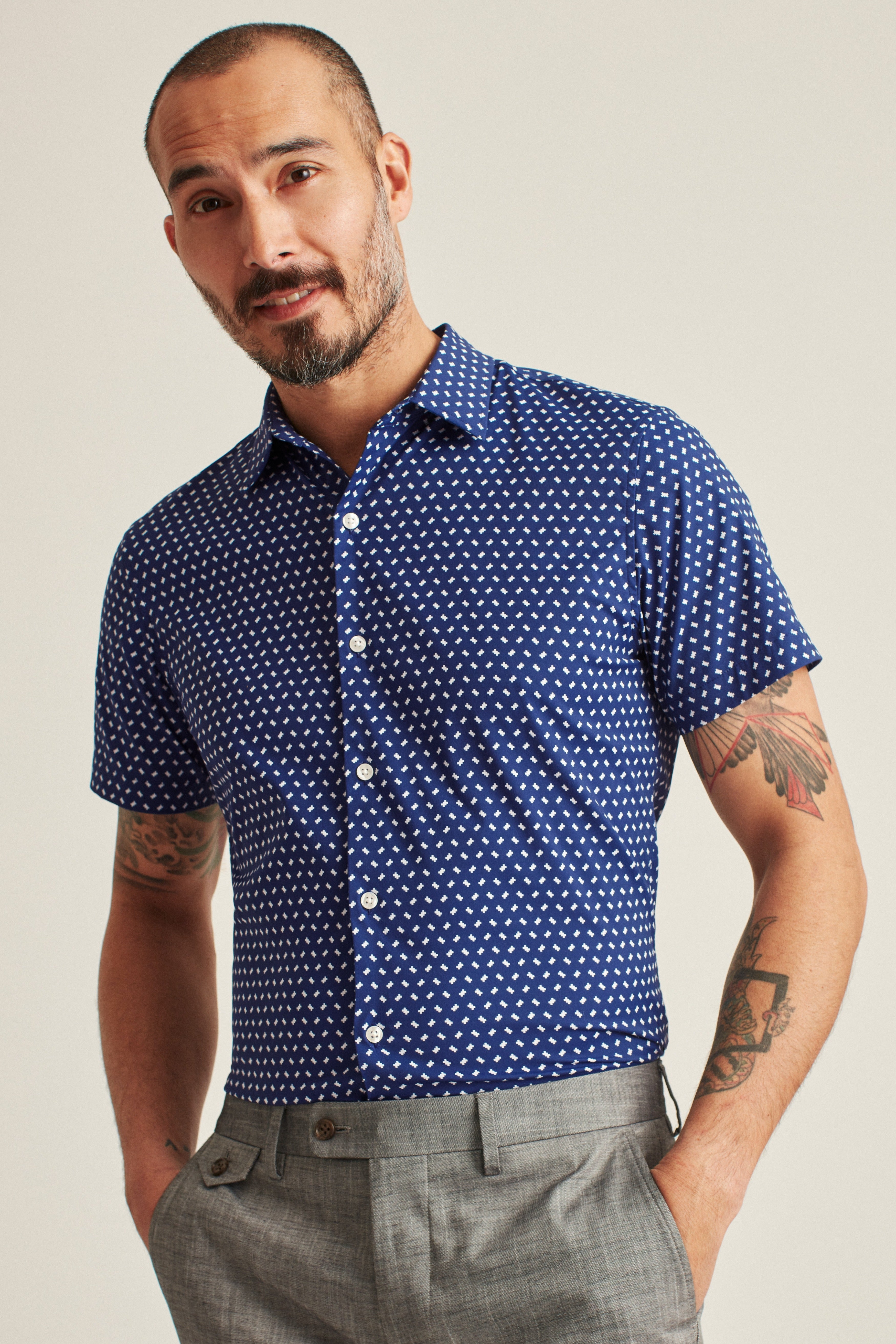 Wholesale,Bonobos, Bonobos Navy Geo Print Tech Short Sleeve Shirt, Blue, Extra Large-48-TagXL