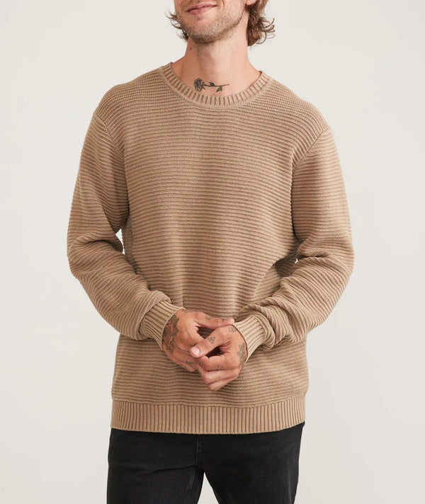Marine Layer Tan Garment Dye Cotton Crewneck Sweater