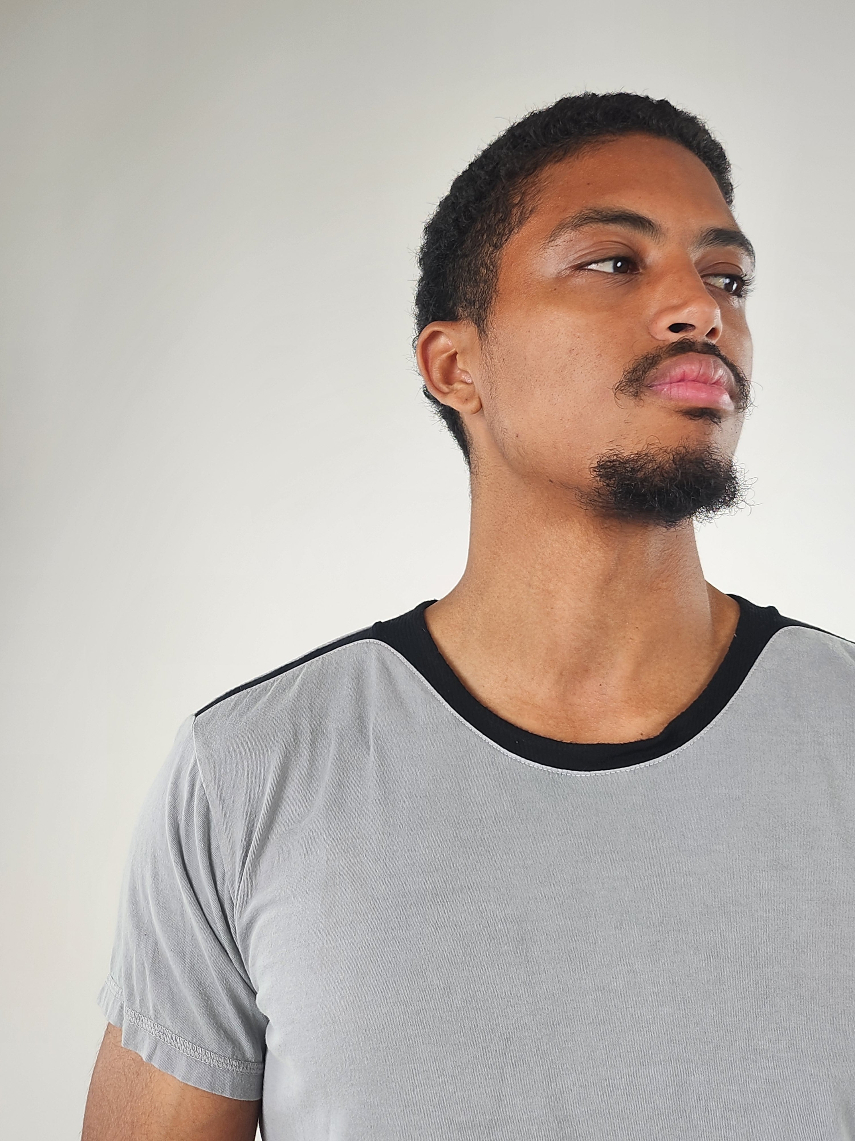 Wholesale,Reesedeluca, Reese De Luca Gray Green Short Sleeve T-Shirt with Black Rib Contrast, Grey, Medium-41-TagM