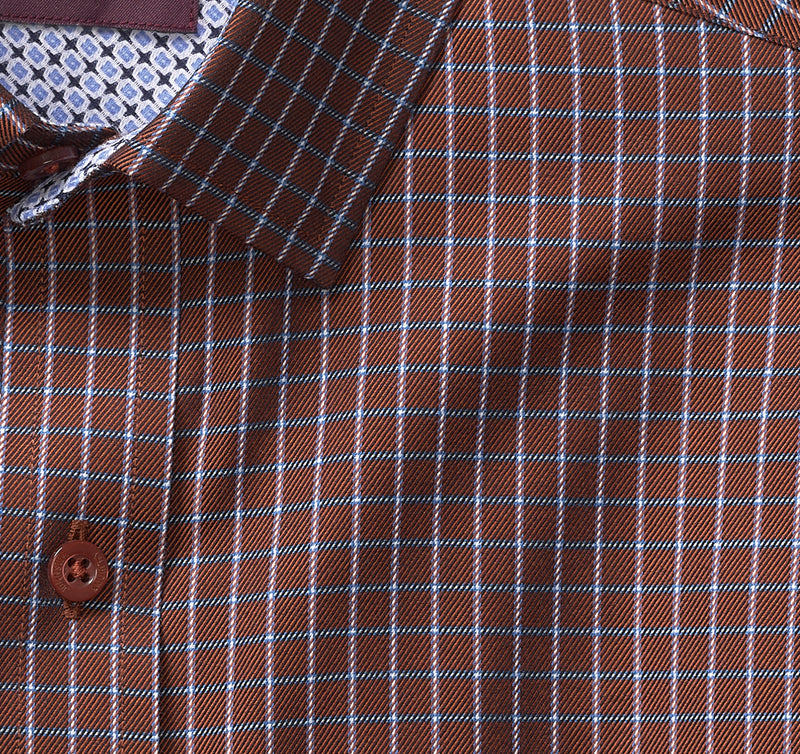 Johnston & Murphy Rust Plaid Woven Shirt