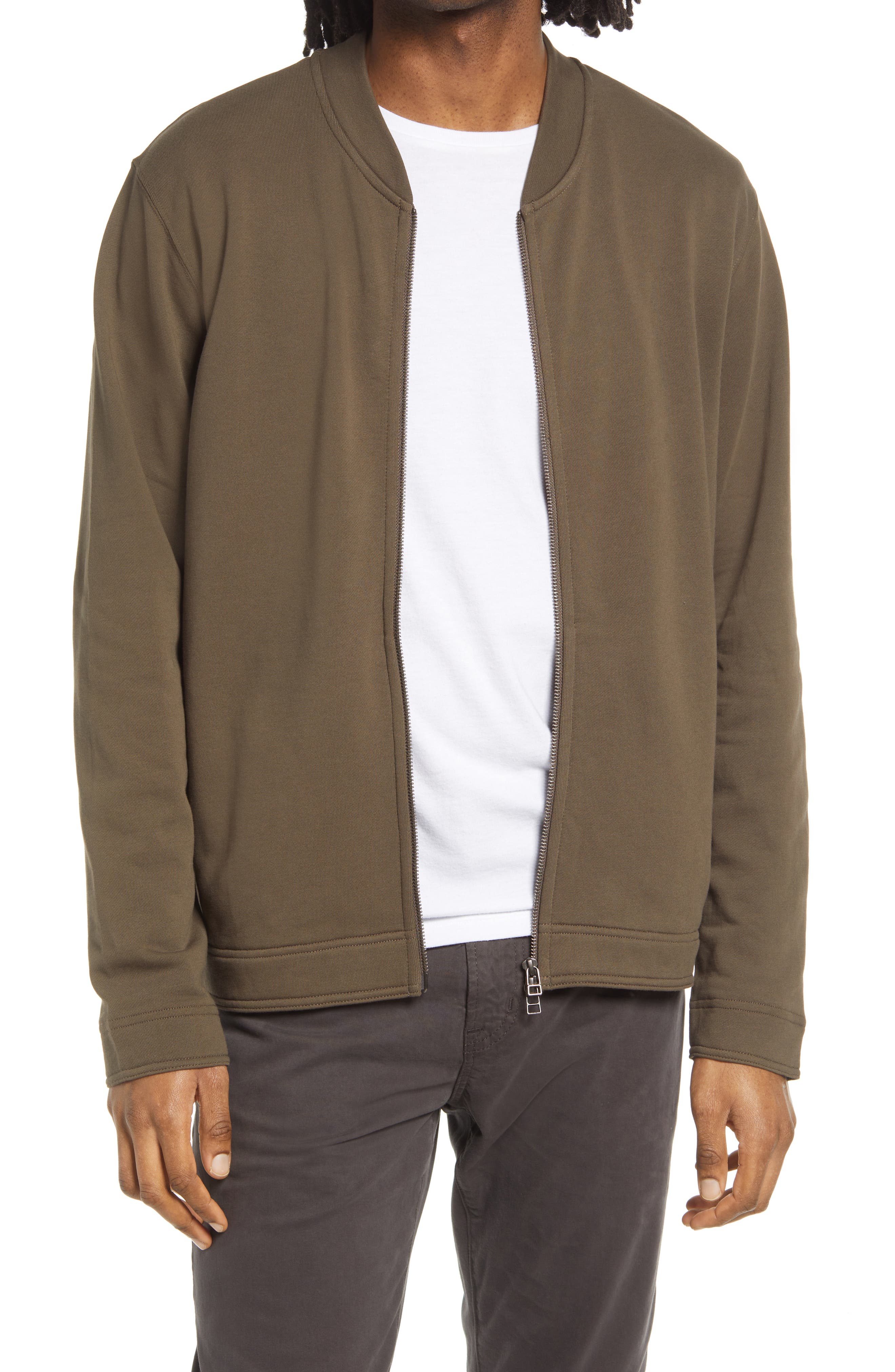 Nordstorm Rack,NN07, NN07 Olive Green French Terry Knit Zip Up Jacket, Grey, Medium-45-TagM