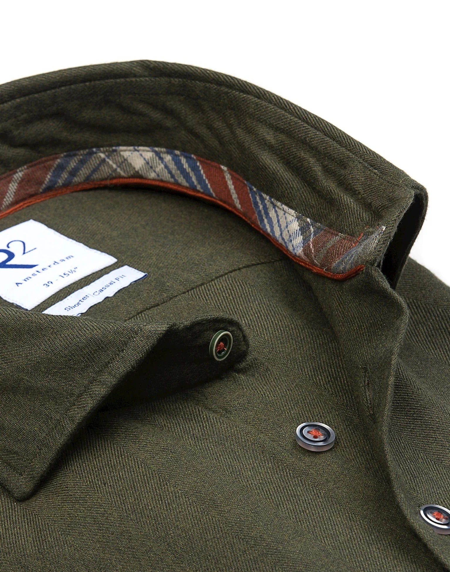 Brand Partner,R2 Amsterdam, R2 Amsterdam Dark Green Flannel Long Sleeve Button Up Shirt, Green, Large-47-Tag43