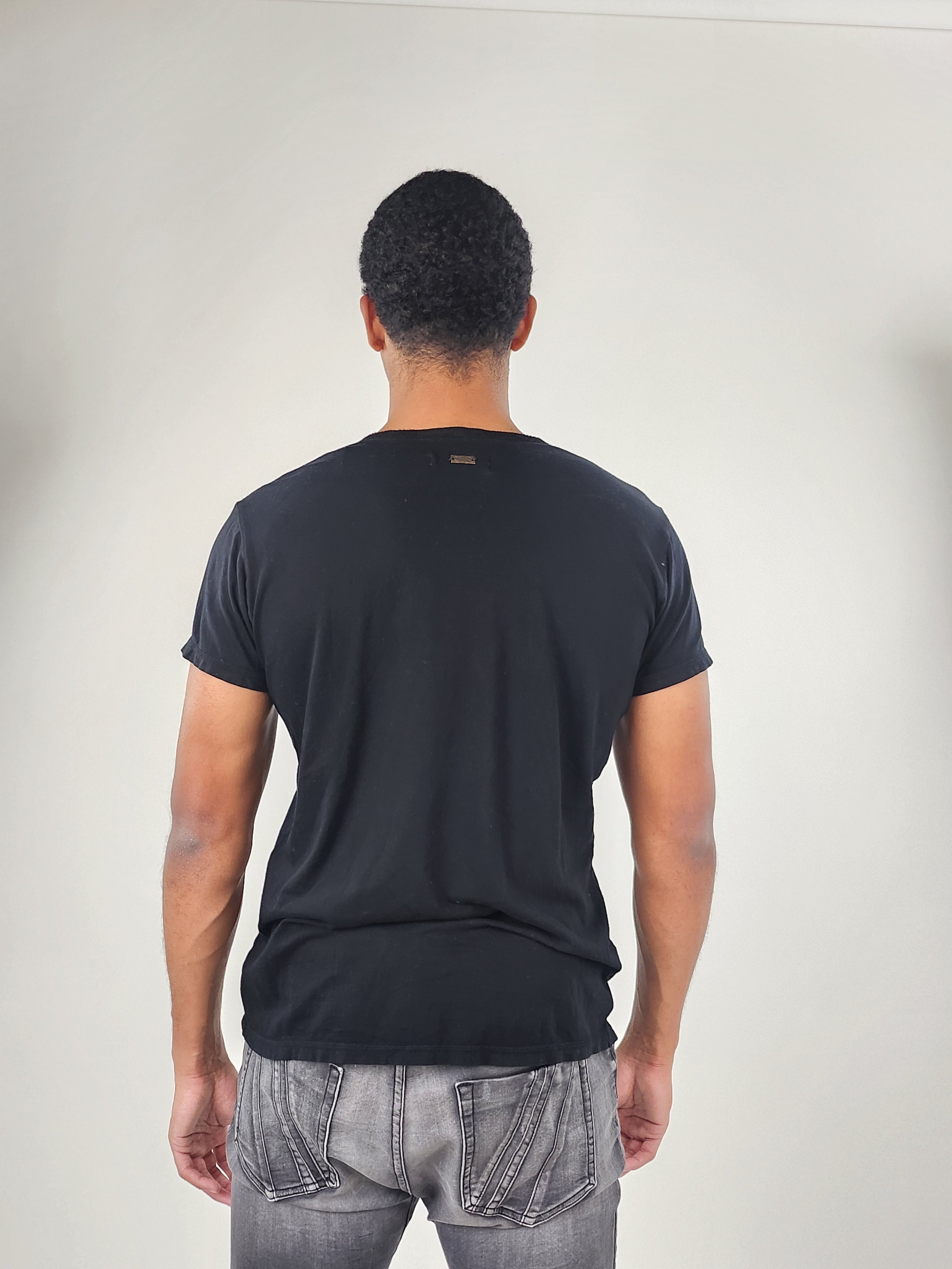 Wholesale,Reesedeluca, Reese De Luca Black Short Sleeve T-Shirt with Rib Contrast, Black, Medium-41-TagM