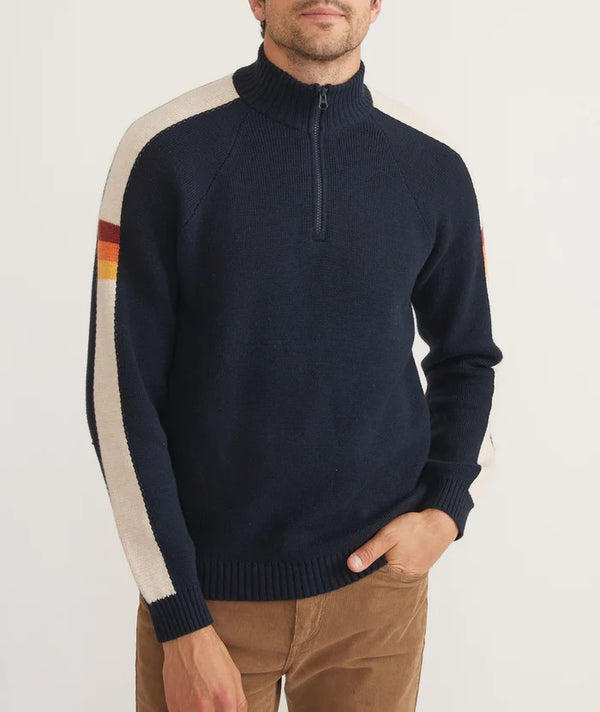 Marine Layer Navy/Cream Stripe Long Sleeve Archive Armas Quarter Zip