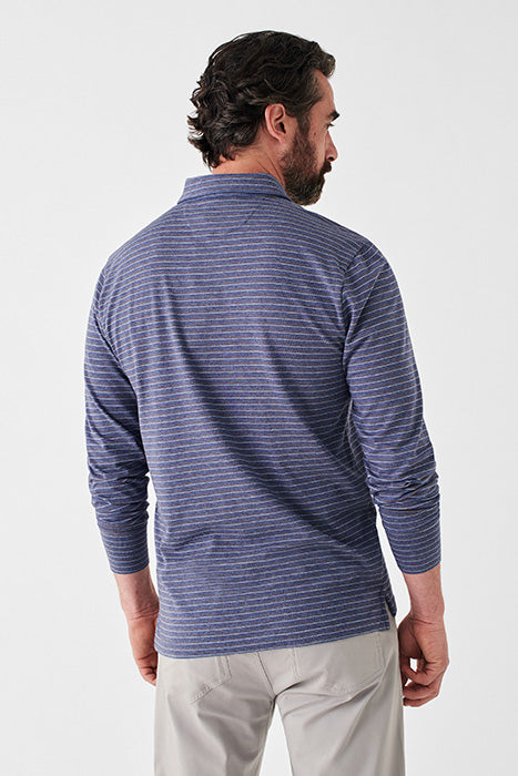 Otrium,Faherty, Faherty Navy Stripe Long Sleeve  Movement  Polo, Blue, Large-44-TagL