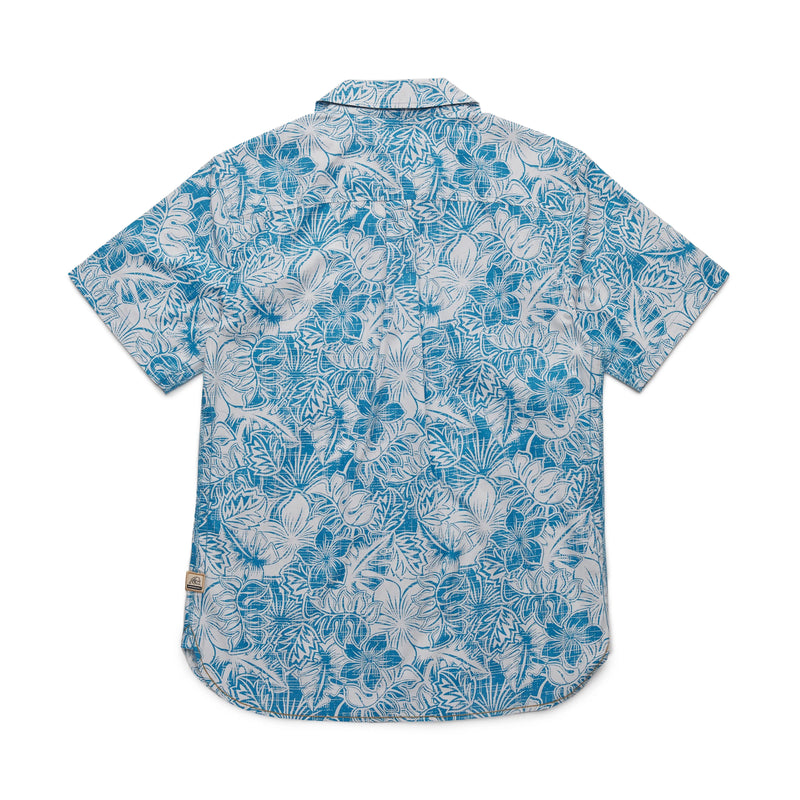 Surfside Supply Turquoise Blue Hawaiian Floral Print Camp Collar Short Sleeve Shirt
