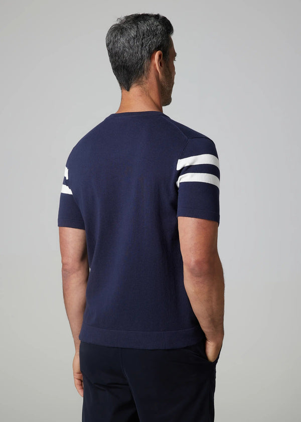 Julian & Mark Navy Crewneck Knit With White Chest Stripe