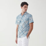 Surfside Supply Turquoise Blue Hawaiian Floral Print Camp Collar Short Sleeve Shirt