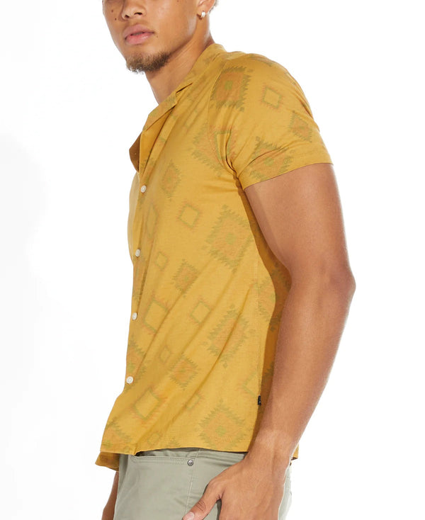 Civil Society Mustard Knit Tribal Print Short Sleeve Shirt